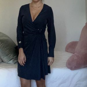 MANGO Blue Long Sleeve Wrap Mini Dress